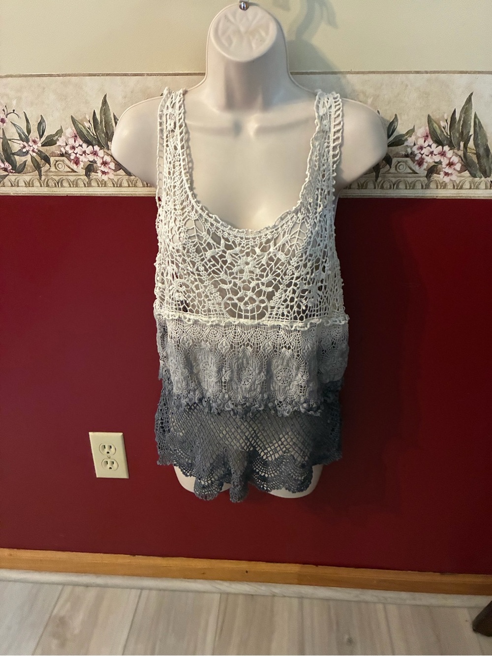 American Eagle Outfitters White to Gray Ombre Crochet Tank
